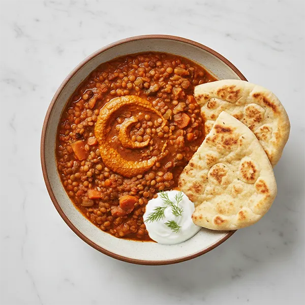 Harissa Lentil Stew with Flatbread